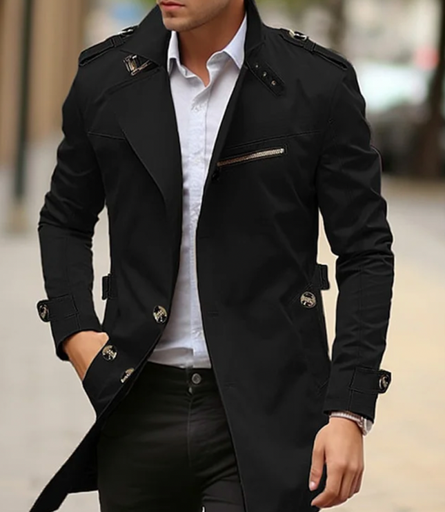 Men's Shaped Front Shoulder Buckle Trench Coat