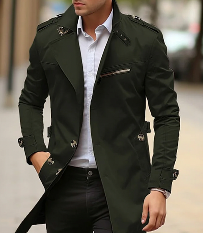 Men's Shaped Front Shoulder Buckle Trench Coat
