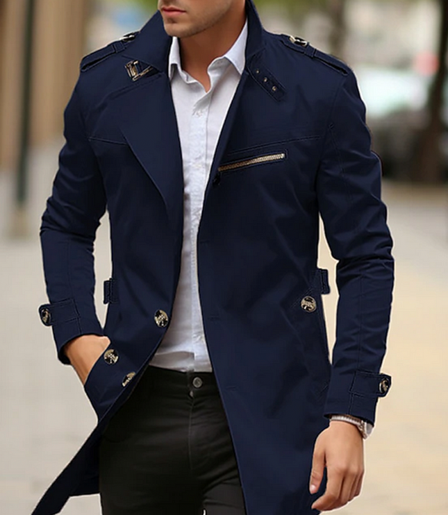 Men's Shaped Front Shoulder Buckle Trench Coat