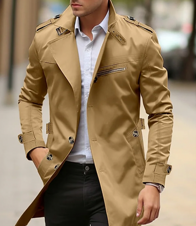 Men's Shaped Front Shoulder Buckle Trench Coat
