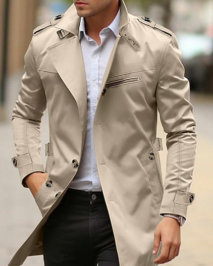 Men's Shaped Front Shoulder Buckle Trench Coat
