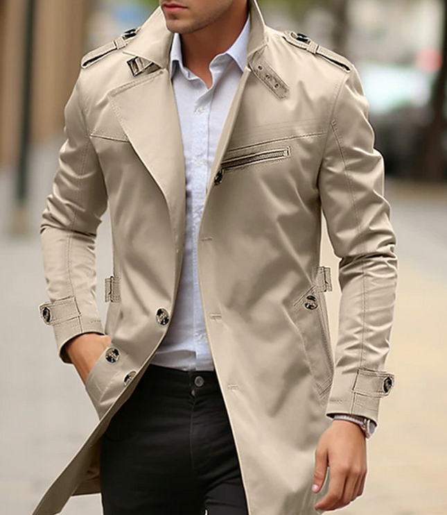 Men's Shaped Front Shoulder Buckle Trench Coat