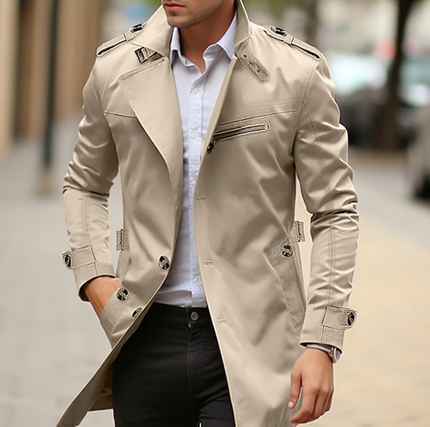 Men's Shaped Front Shoulder Buckle Trench Coat