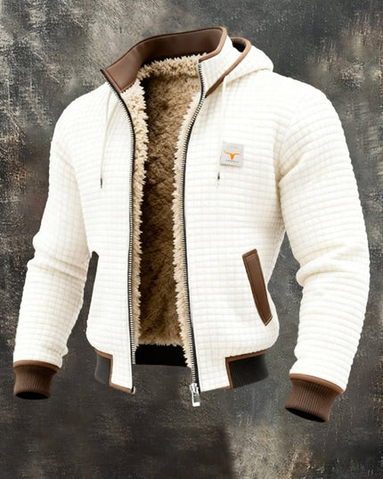 Men's Quilted Jacket Fleece-Lined Hooded Full-Zip Sherpa Coat - White