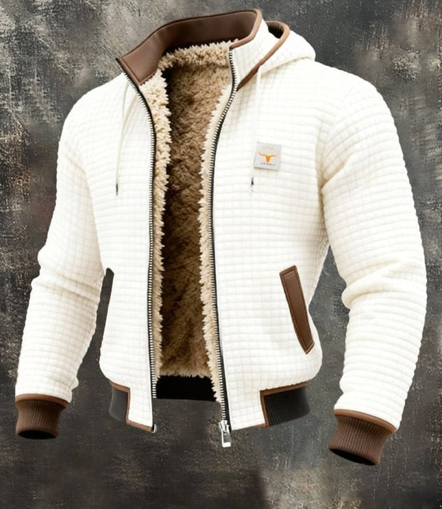 Men's Quilted Jacket Fleece-Lined Hooded Full-Zip Sherpa Coat - White