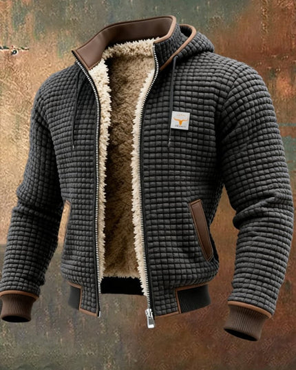 Men's Quilted Jacket Fleece-Lined Hooded Full-Zip Sherpa Coat