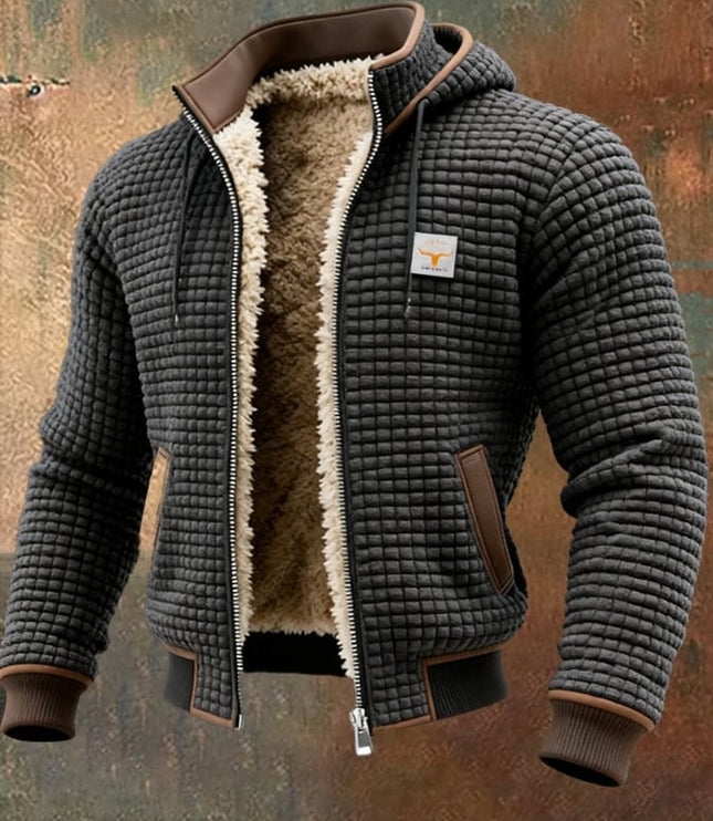 Men's Quilted Jacket Fleece-Lined Hooded Full-Zip Sherpa Coat