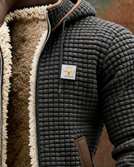 Men's Quilted Jacket Fleece-Lined Hooded Full-Zip Sherpa Coat