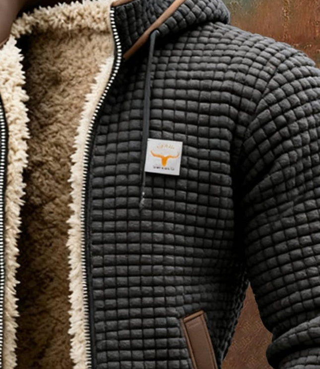 Men's Quilted Jacket Fleece-Lined Hooded Full-Zip Sherpa Coat