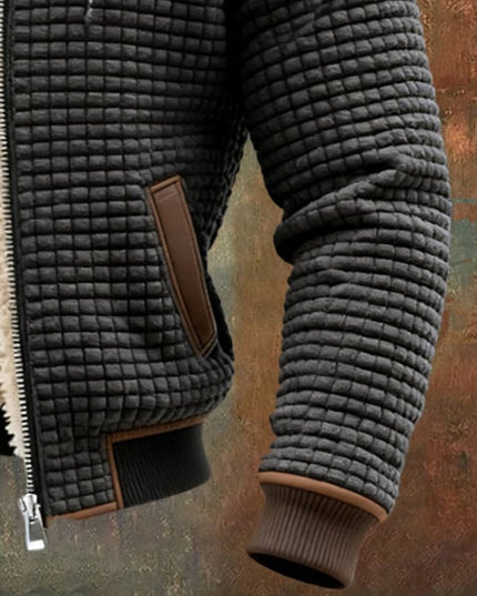 Men's Quilted Jacket Fleece-Lined Hooded Full-Zip Sherpa Coat