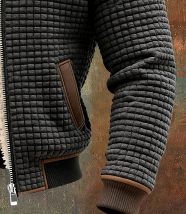 Men's Quilted Jacket Fleece-Lined Hooded Full-Zip Sherpa Coat