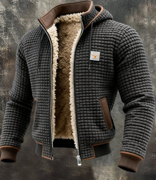 Men's Quilted Jacket Fleece-Lined Hooded Full-Zip Sherpa Coat - Gray