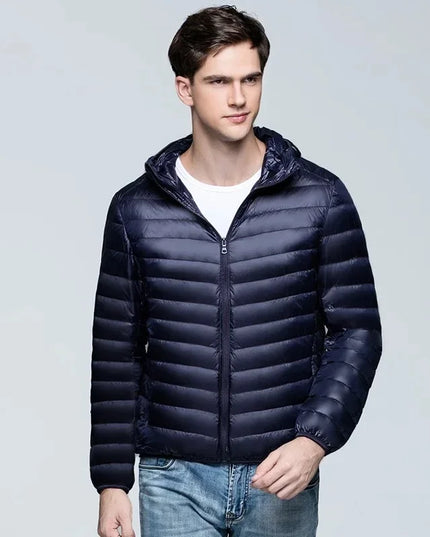 Men's Short Hooded Narrow Channel Puffer Jacket