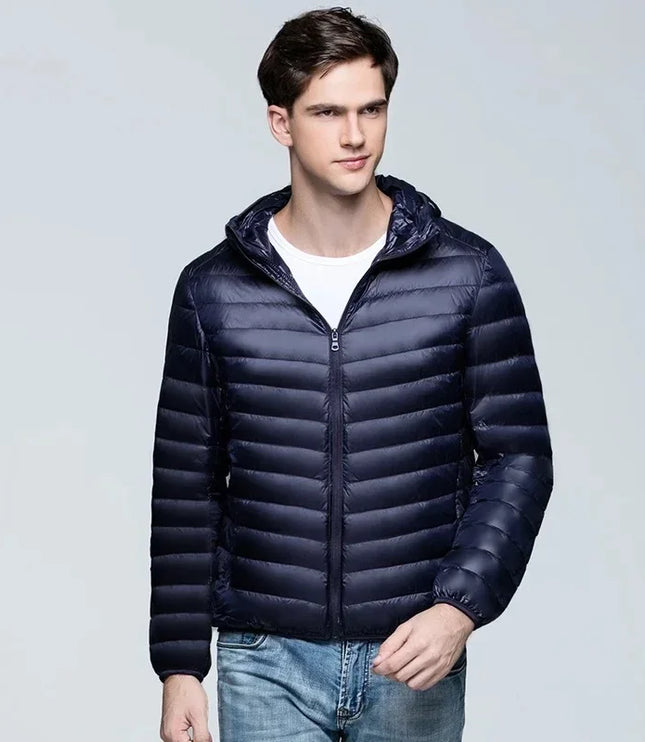 Men's Short Hooded Narrow Channel Puffer Jacket