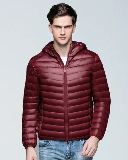 Men's Short Hooded Narrow Channel Puffer Jacket