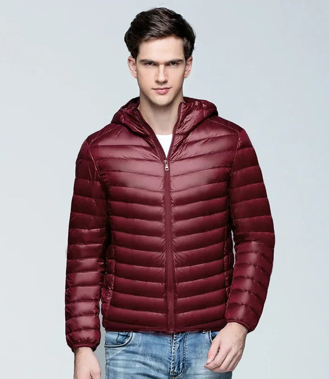 Men's Short Hooded Narrow Channel Puffer Jacket