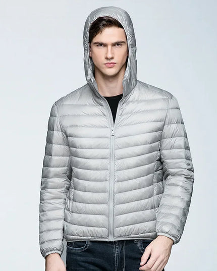 Men's Short Hooded Narrow Channel Puffer Jacket
