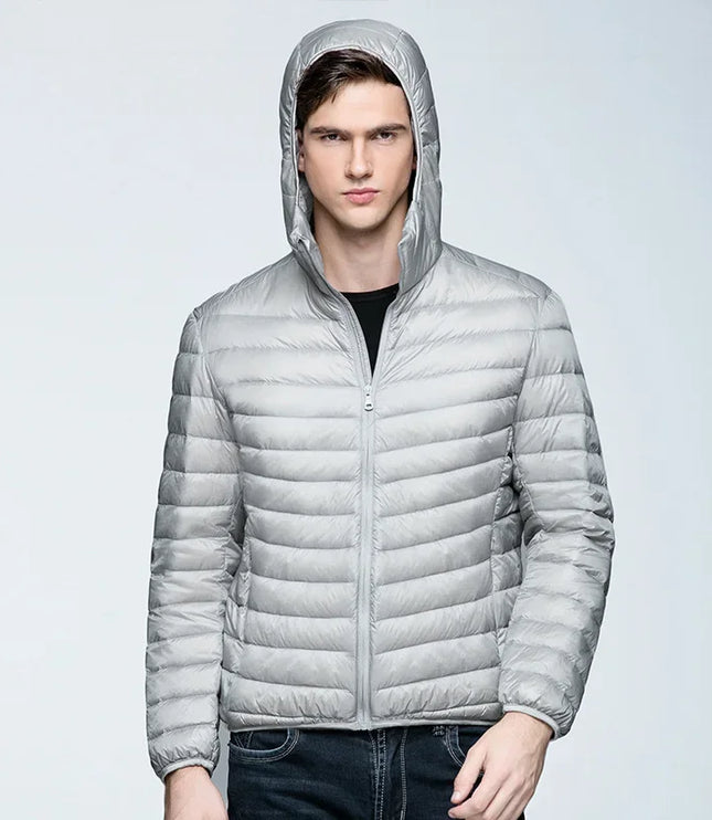 Men's Short Hooded Narrow Channel Puffer Jacket