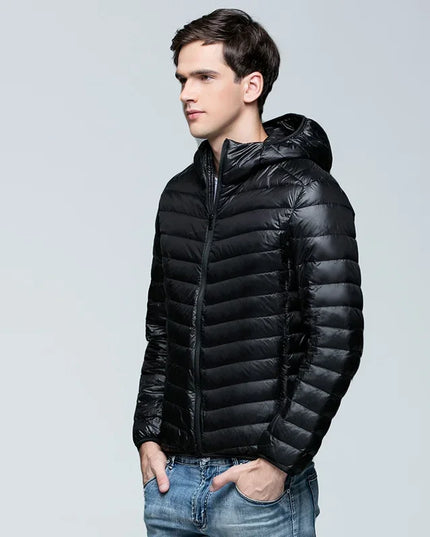 Men's Short Hooded Narrow Channel Puffer Jacket