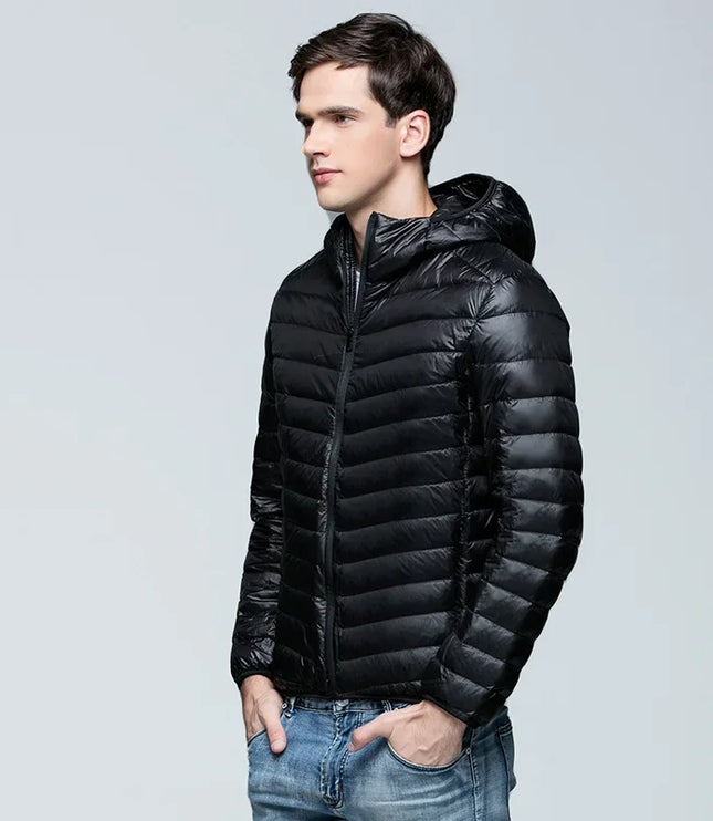 Men's Short Hooded Narrow Channel Puffer Jacket