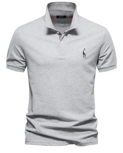 Light gray short sleeve polo shirt with textured knit fabric