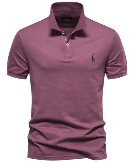 Burgundy short sleeve polo shirt with collar and button placket