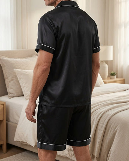 Men's Short Sleeve Contrast-Edged Satin Pyjamas