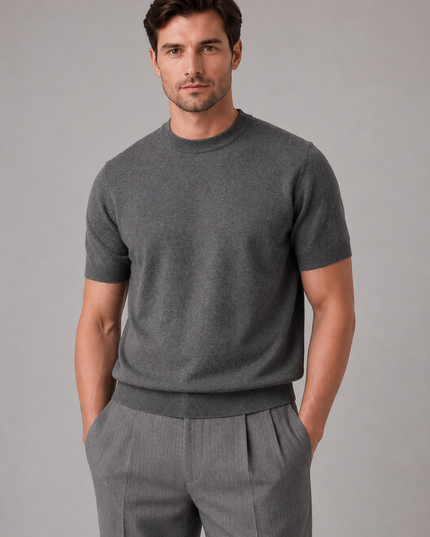 Men's Short Sleeve Crew Neck Fine Knitted Jumper