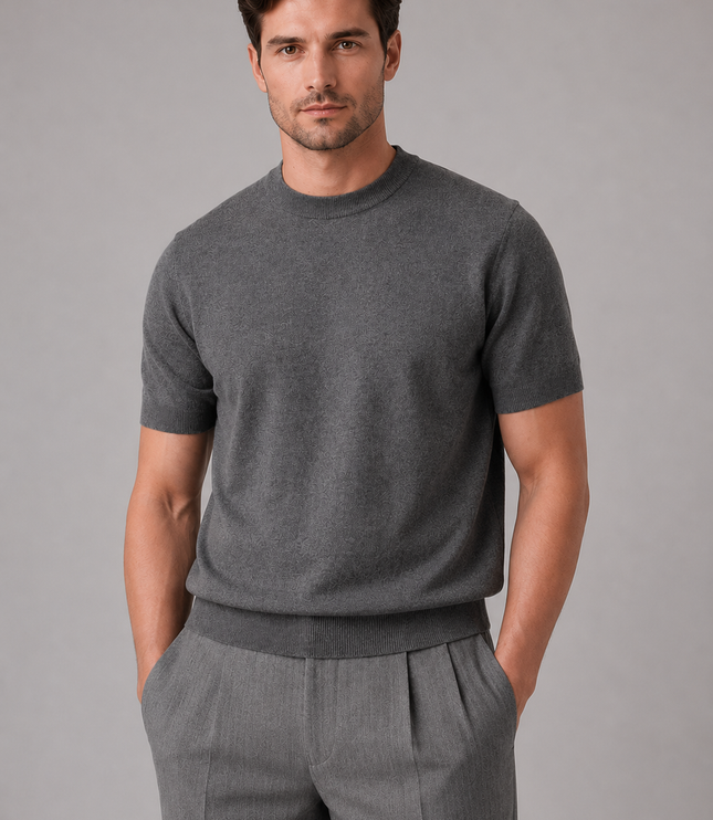 Men's Short Sleeve Crew Neck Fine Knitted Jumper