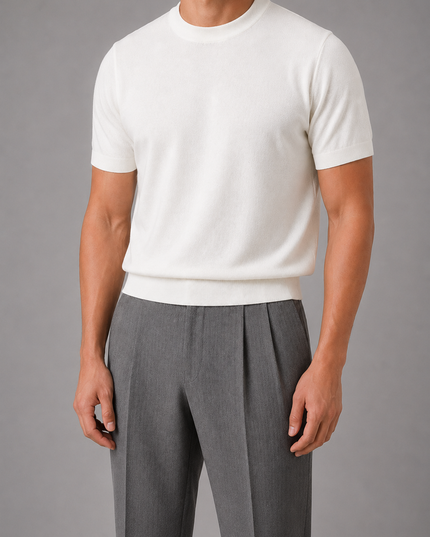 Men's Short Sleeve Crew Neck Fine Knitted Jumper