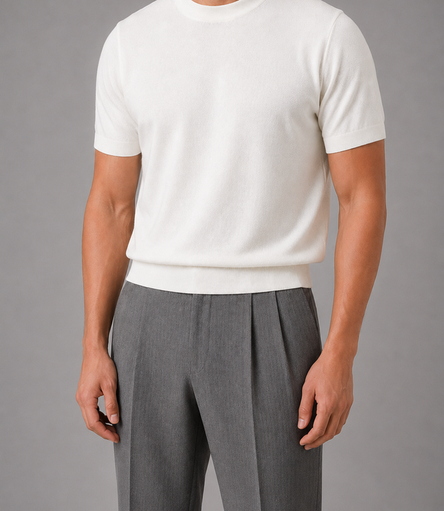 Men's Short Sleeve Crew Neck Fine Knitted Jumper