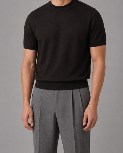 Men's Short Sleeve Crew Neck Fine Knitted Jumper