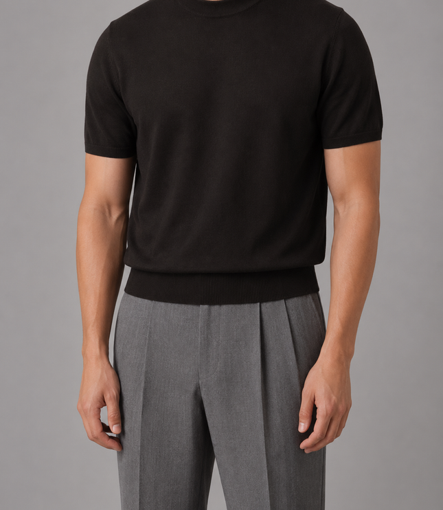 Men's Short Sleeve Crew Neck Fine Knitted Jumper