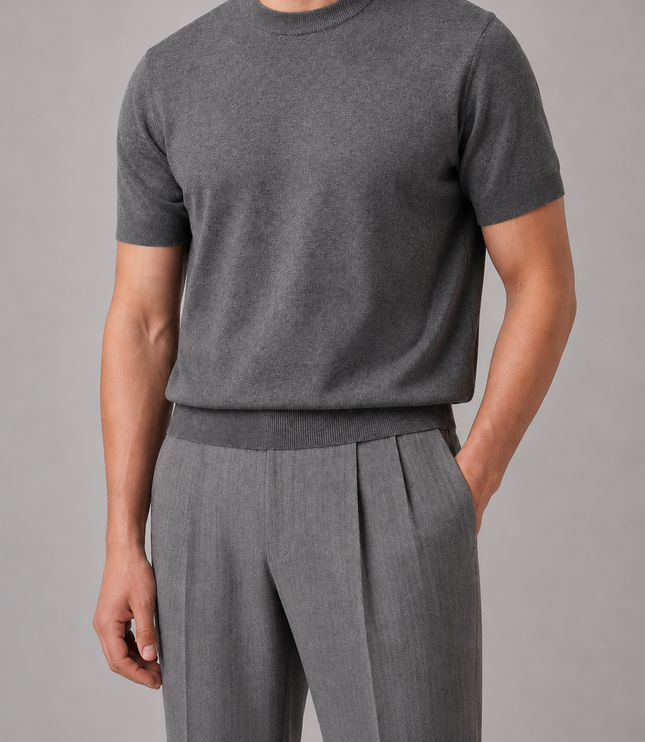 Men's Short Sleeve Crew Neck Fine Knitted Jumper