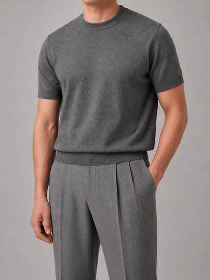 Men's Short Sleeve Crew Neck Fine Knitted Jumper