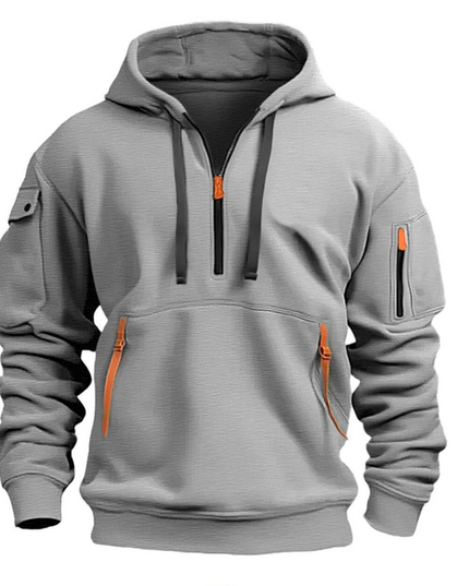 Men's Sleeve Pocket Contrast Zip Hoodie
