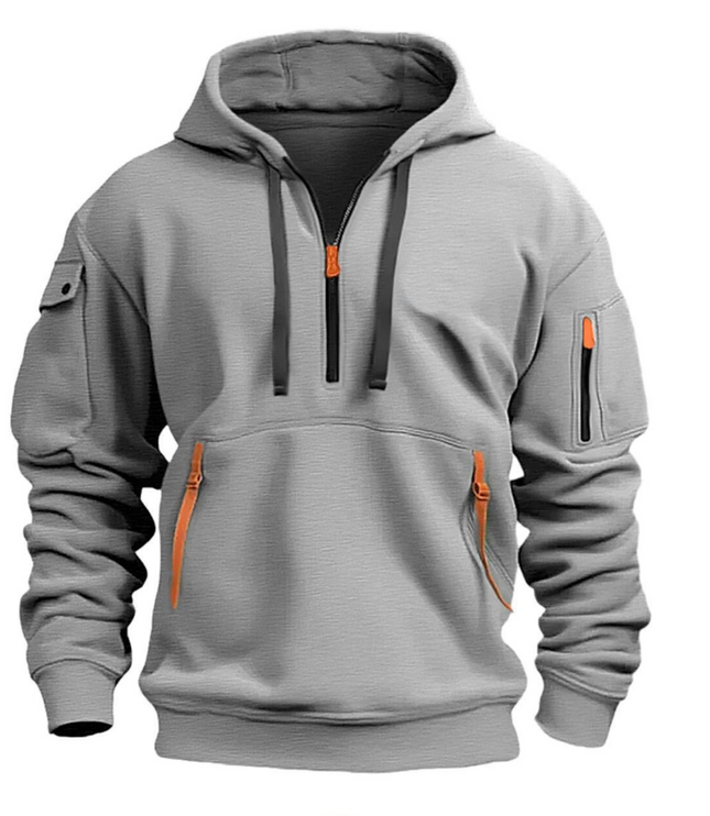 Men's Sleeve Pocket Contrast Zip Hoodie