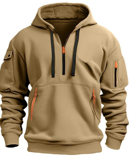 Men's Sleeve Pocket Contrast Zip Hoodie
