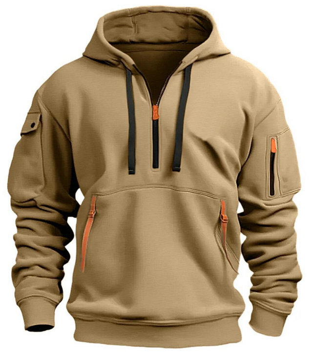 Men's Sleeve Pocket Contrast Zip Hoodie