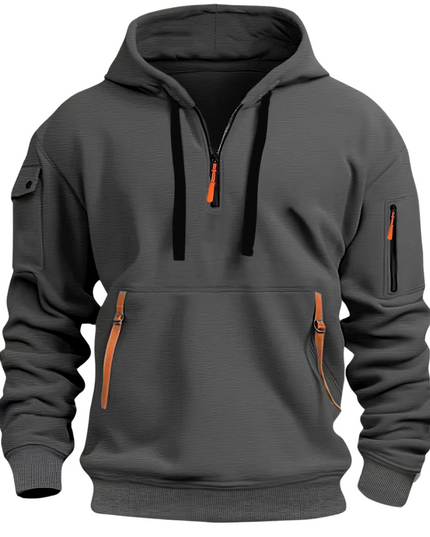Men's Sleeve Pocket Contrast Zip Hoodie