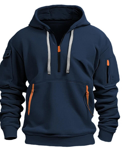 Men's Sleeve Pocket Contrast Zip Hoodie