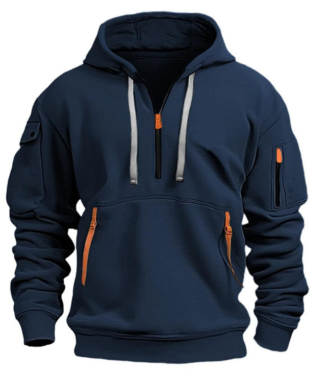 Men's Sleeve Pocket Contrast Zip Hoodie