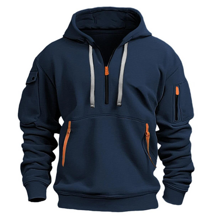 Men's Sleeve Pocket Contrast Zip Hoodie