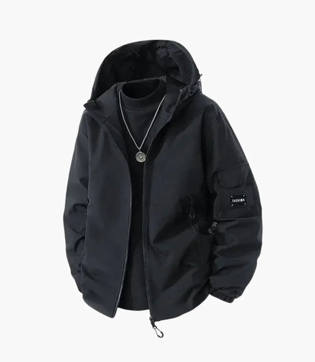 Men's Sleeve Pocket Drawcord Hood Ski Jacket