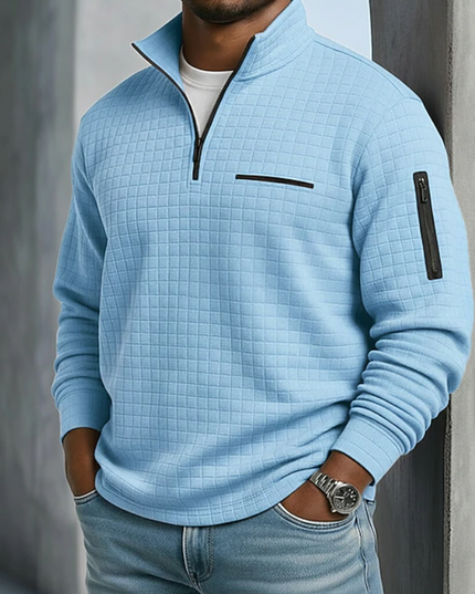 Men's Sleeve Pocket Waffle Knit Quarter Zip Jumper