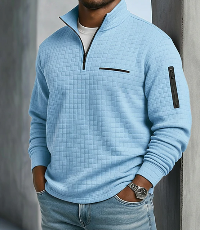 Men's Sleeve Pocket Waffle Knit Quarter Zip Jumper