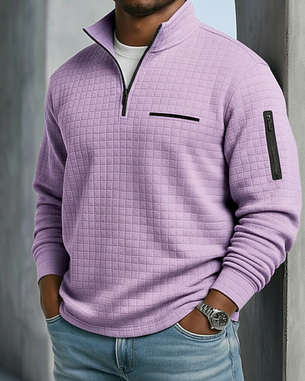 Men's Sleeve Pocket Waffle Knit Quarter Zip Jumper
