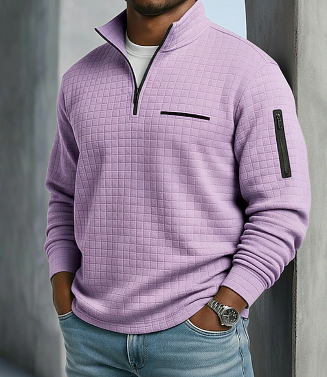 Men's Sleeve Pocket Waffle Knit Quarter Zip Jumper