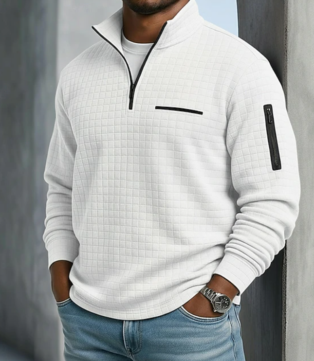 Men's Sleeve Pocket Waffle Knit Quarter Zip Jumper