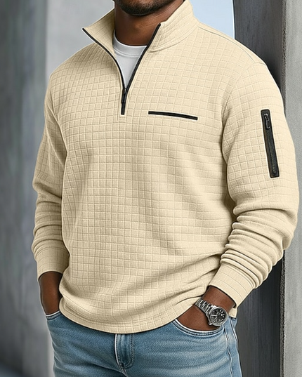 Men's Sleeve Pocket Waffle Knit Quarter Zip Jumper